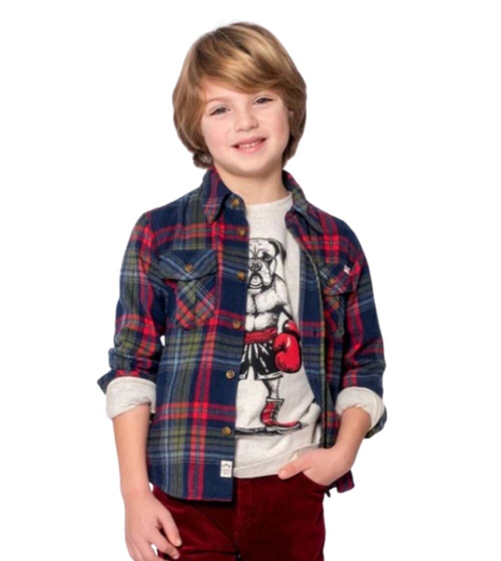 APPAMAN Boy's Long Sleeve Flannel Shirt Size 12 Blue Red Plaid Casual NWT